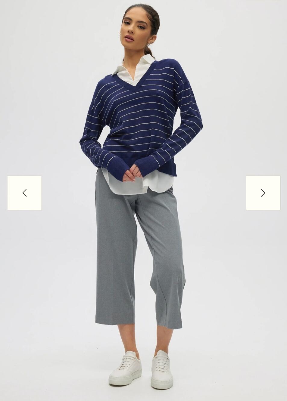 NEW Hilary Radley Women's Blue Striped 2-Fer Layered V-Neck Sweater XXL